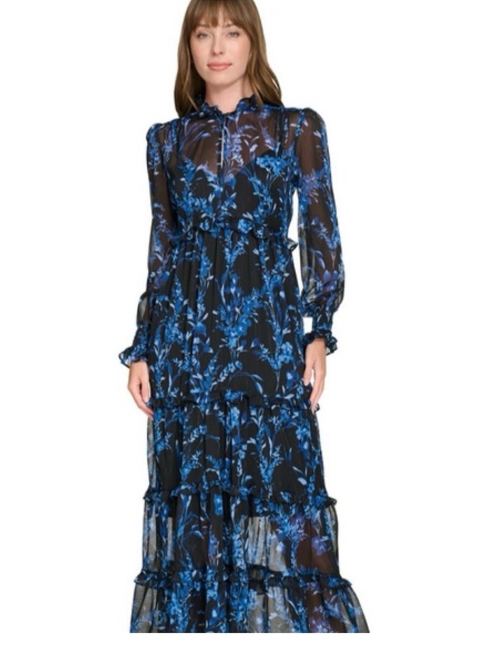 Tommy Hilfiger Black Maxi Dress with Blue Floral Print